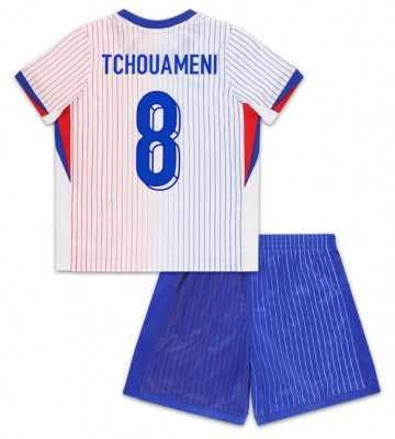 Francia Aurelien Tchouameni #8 Segunda Equipación Niños Eurocopa 2024 Manga Corta (+ Pantalones cortos)